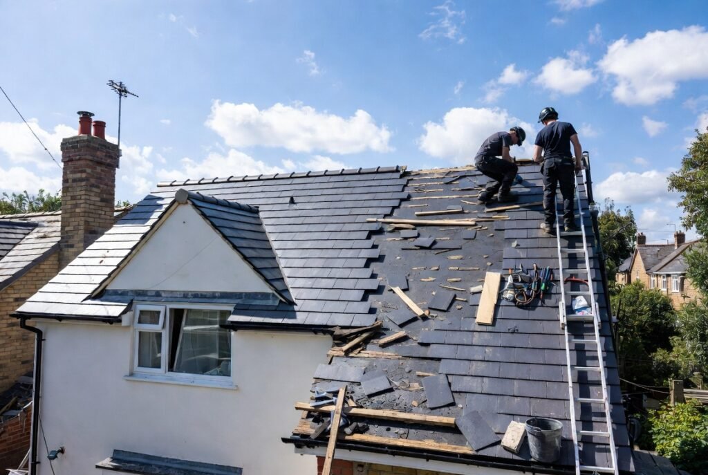 Storm damage roof repairs completed in Richmond West London by M.K & Sons Roofing Ltd